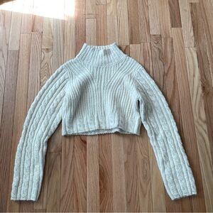 & Other Stories Cropped Mock Neck Knit Sweater Womens Medium Cream Minimalist